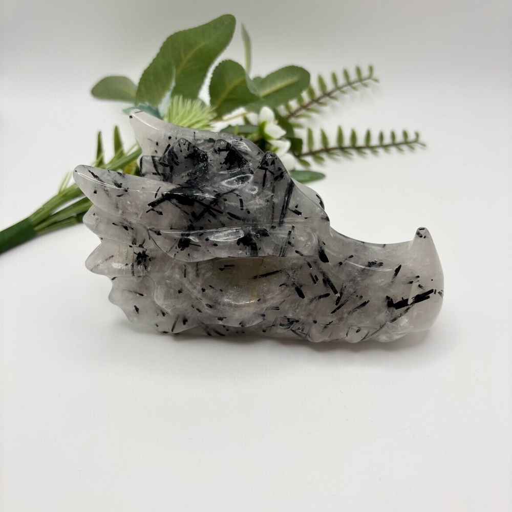 Black tourmaline in Quartz dragon head (B)